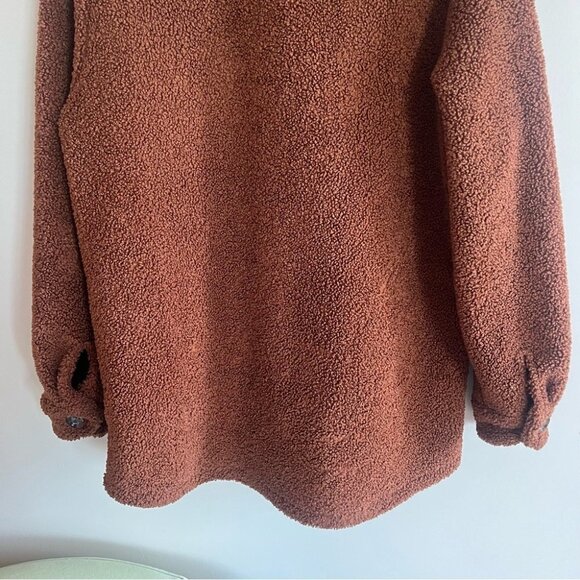 Paraphrase Thick Sherpa Fleece Lined  Rust Shacket - Picture 7 of 13